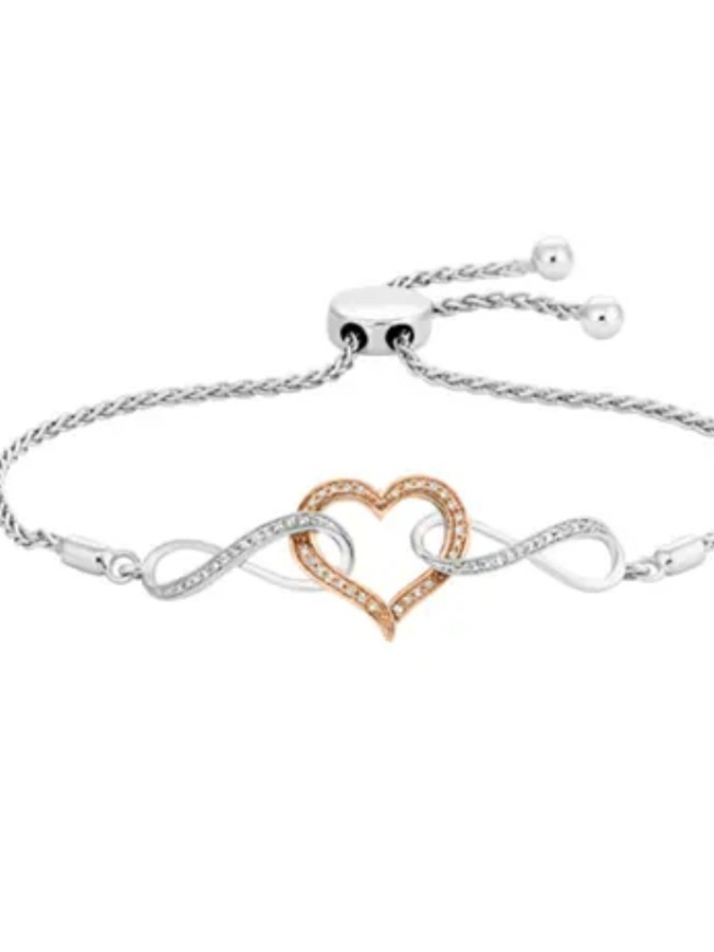 Diamond Adjustable Fashion Bracelet in Sterling Silver and 10K Rose Gold